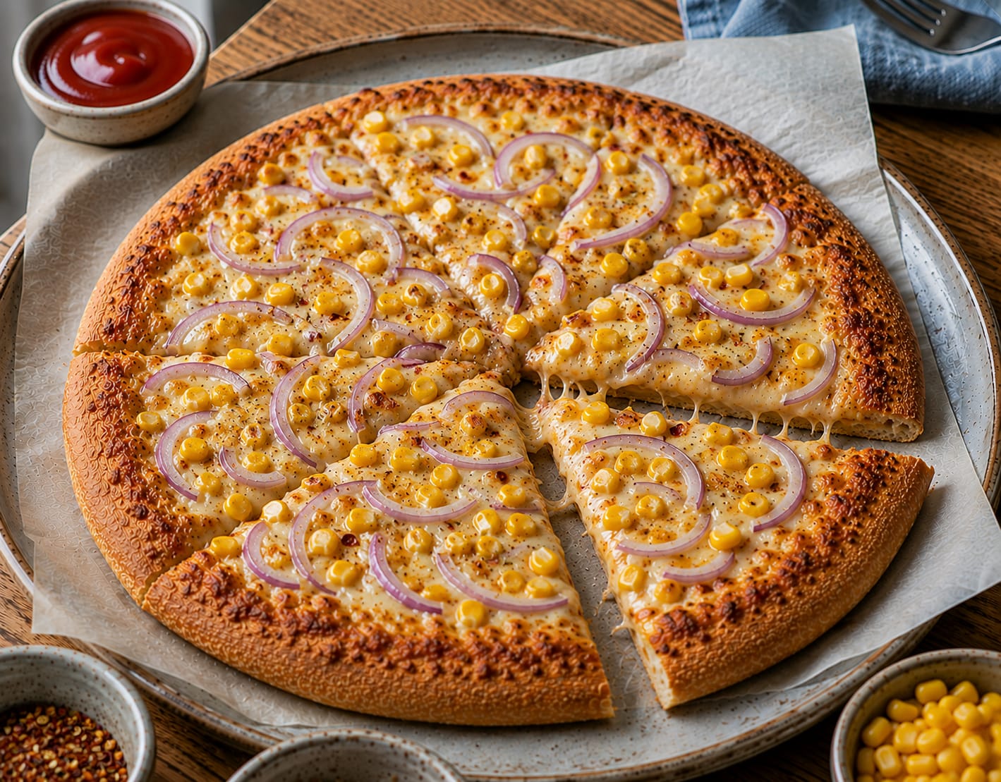 Onions corn pizza